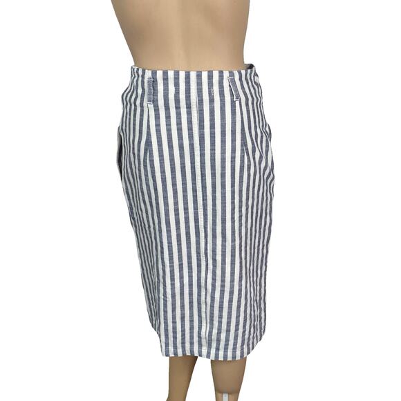 By Anthropologie White Navy Blue Striped Wrap Pencil Midi Skirt SZ 4 - Picture 8 of 10